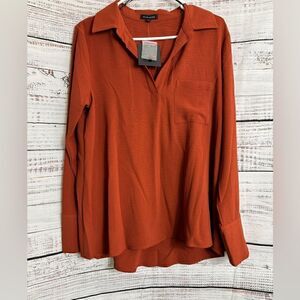 Pleione Blouse Womens size Medium popover chiffon Bronze Rustic long sleeve Top